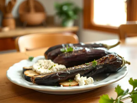 Gefüllte Aubergine mit Bulgur und Schafskäse
