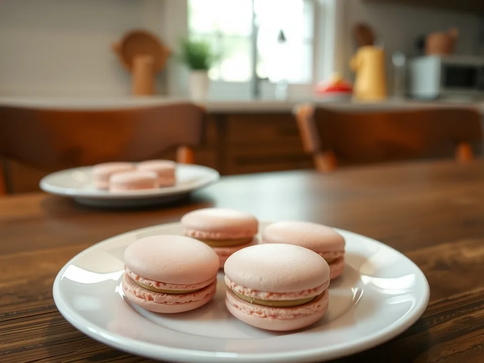 Rosen-Macarons mit Pistazien-Ganache