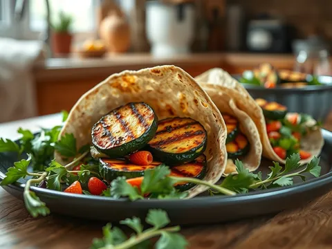 Wraps mit Zucchini und Oliven-Knoblauch-Joghurt